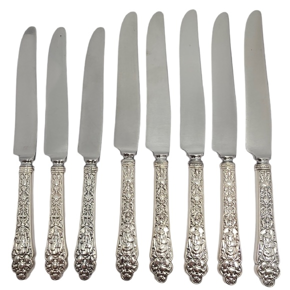 Set of 8 Gorham Medici Old Sterling Silver Handle Knives w/Mono 8 5/8\